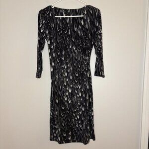 TALBOTS Petites P 3/4 Sleeve V-Neck Stretch Wrap Dress Black White